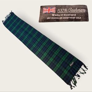 NWOT Green and Blue Plaid Scarf 100% CASHMERE warm for winter made in Scotland
